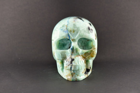 Chrysoprase Skull with Azurite