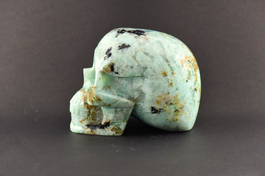 Chrysoprase Skull with Azurite