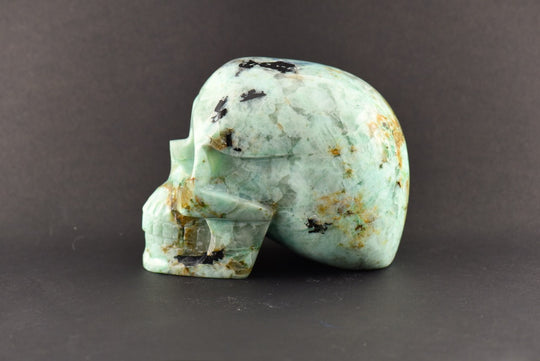 Chrysoprase Skull with Azurite