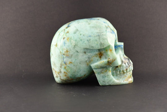 Chrysoprase Skull with Azurite
